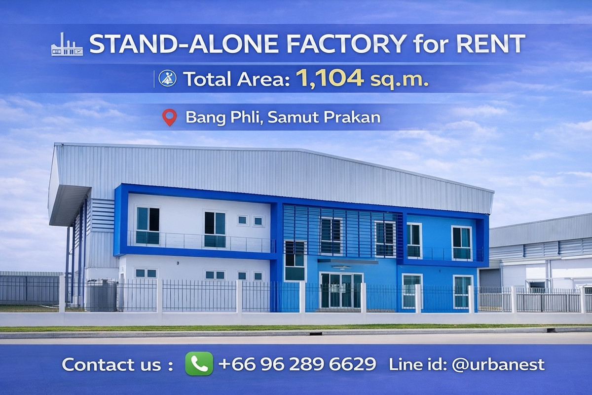 For RentFactorySamut Prakan,Samrong : 🏭 STAND-ALONE FACTORY FOR RENT
📐 Total Area: 1,104 sq.m.

📍 Bang Phli, Samut Prakan

💰 Rental Rate: 175 THB / sq.m.