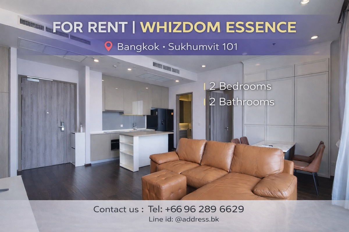 For RentCondoOnnut, Udomsuk : 🏙 FOR RENT | WHIZDOM ESSENCE
📍 Bangkok • Sukhumvit 101

🛏 2 Bedrooms
🛁 2 Bathrooms
📐 Usable Area: 83 sq.m.
🏢 Floor: 40+
🍳 Open Kitchen