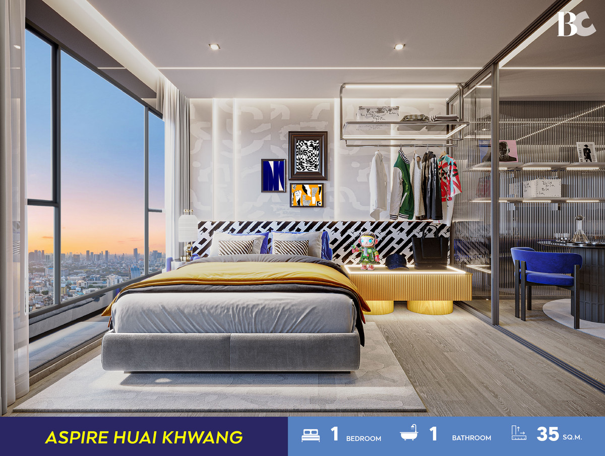 ขายคอนโดรัชดา ห้วยขวาง : 🔥Rare unit ห้องมุม Aspire Huai Kwang (1 Bed 35 sq.m. Floor 24) Price 4,320,000 thb.