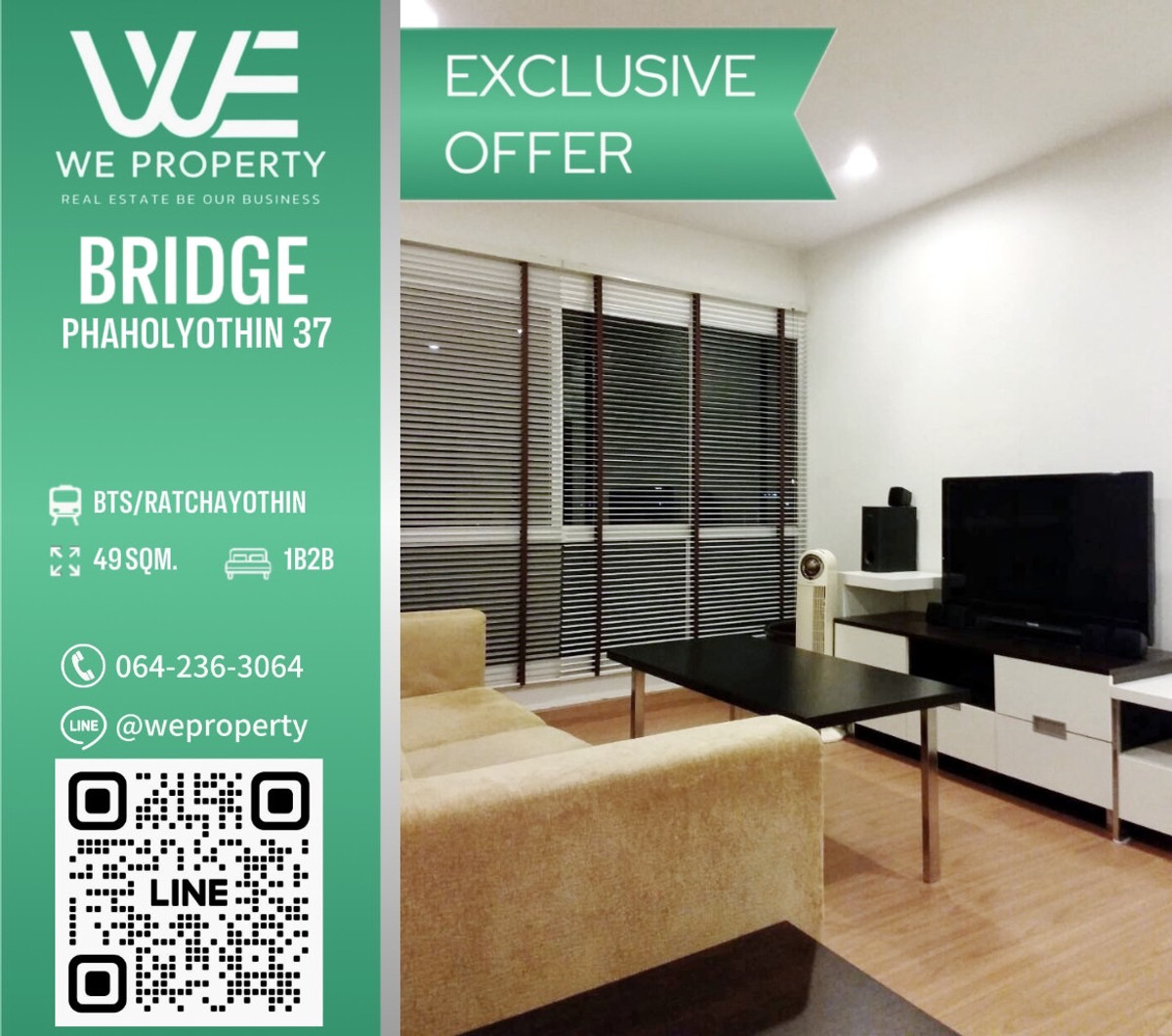 For SaleCondoKasetsart, Ratchayothin : East side, large room at this price, there is only one room!!⭐Bridge Phaholyothin 37 (Bridge Phaholyothin 37)