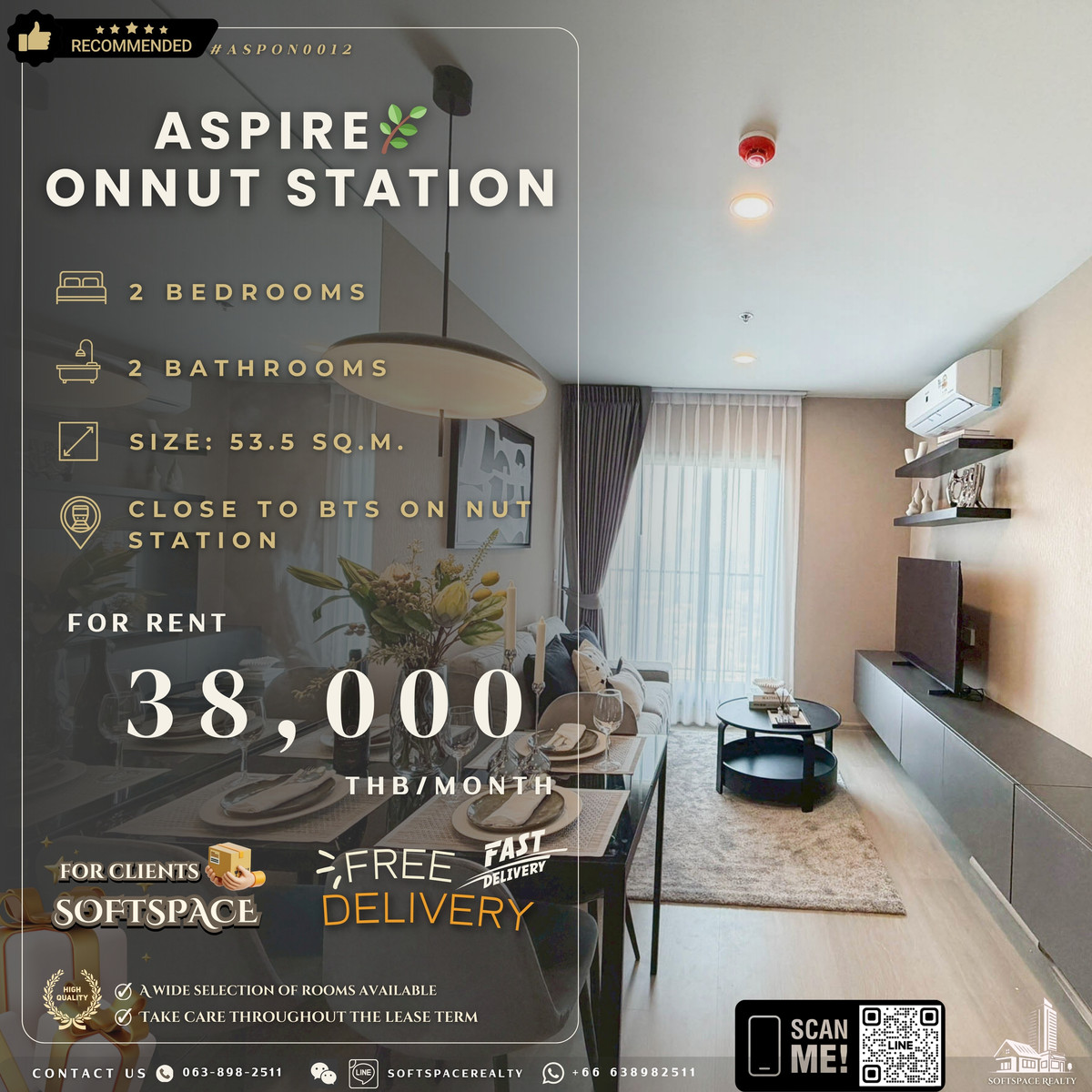 ให้เช่าคอนโดอ่อนนุช อุดมสุข : 🤎⭐️ Aspire Onnut Station ꔣ FOR RENT 38K ⭐️🤎