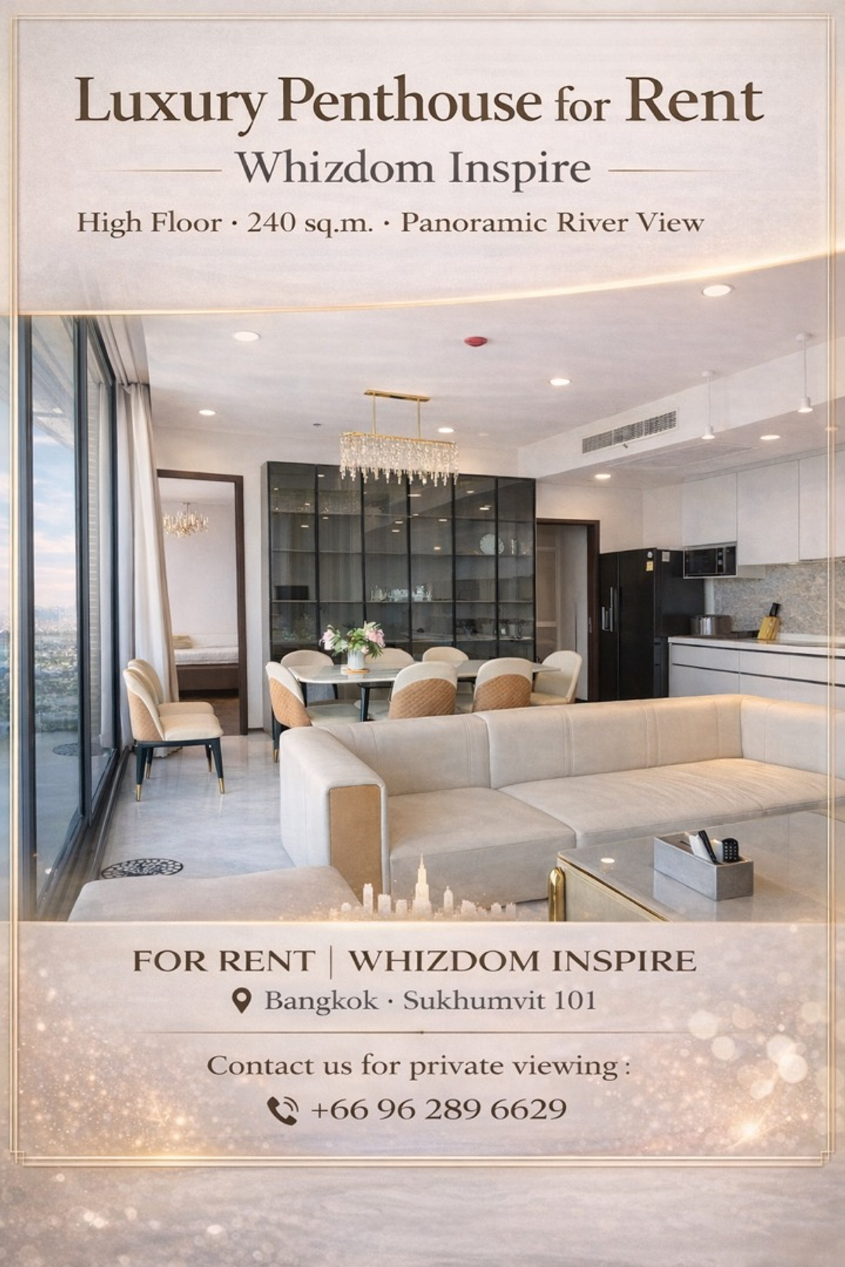 For RentCondoOnnut, Udomsuk : Ultra-Luxury Penthouse for Rent
Whizdom Inspire Sukhumvit 101
An exclusive high-rise penthouse offering breathtaking river views and expansive living space.

📍 Prestigious Location
• Only 500 meters to BTS Punnawithi 🚆
• Direct access to TDPK