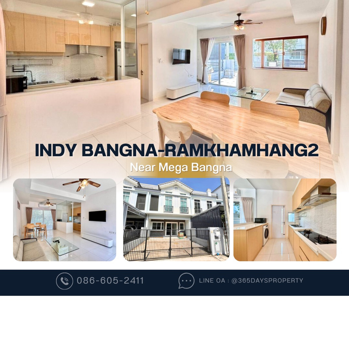 For RentTownhomeBangna, Bearing, Lasalle : 💥ForRent💥3Bed • Indy Bangna-Ramkhamhang2 🏡 Near Mega Bangna‼️  🐶 Pet Friendly* Ready to move in ‼️ Fully Furnished ✨
