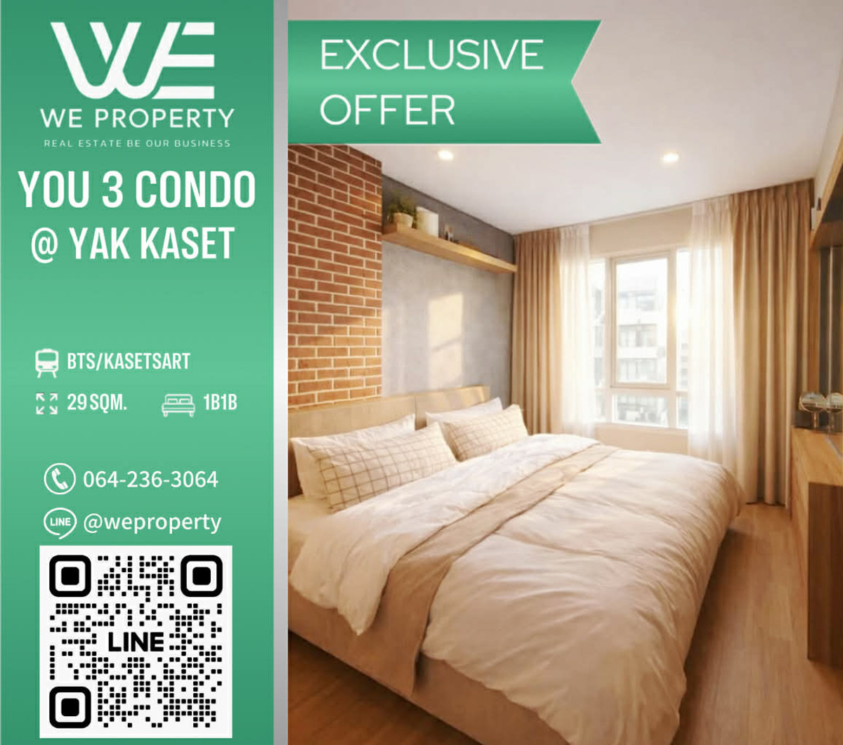 For SaleCondoKasetsart, Ratchayothin : Beautiful room, good location This price has only one room!!⭐You 3 Condo @ Yak Kaset (You 3 Condo @ Kaset Intersection)