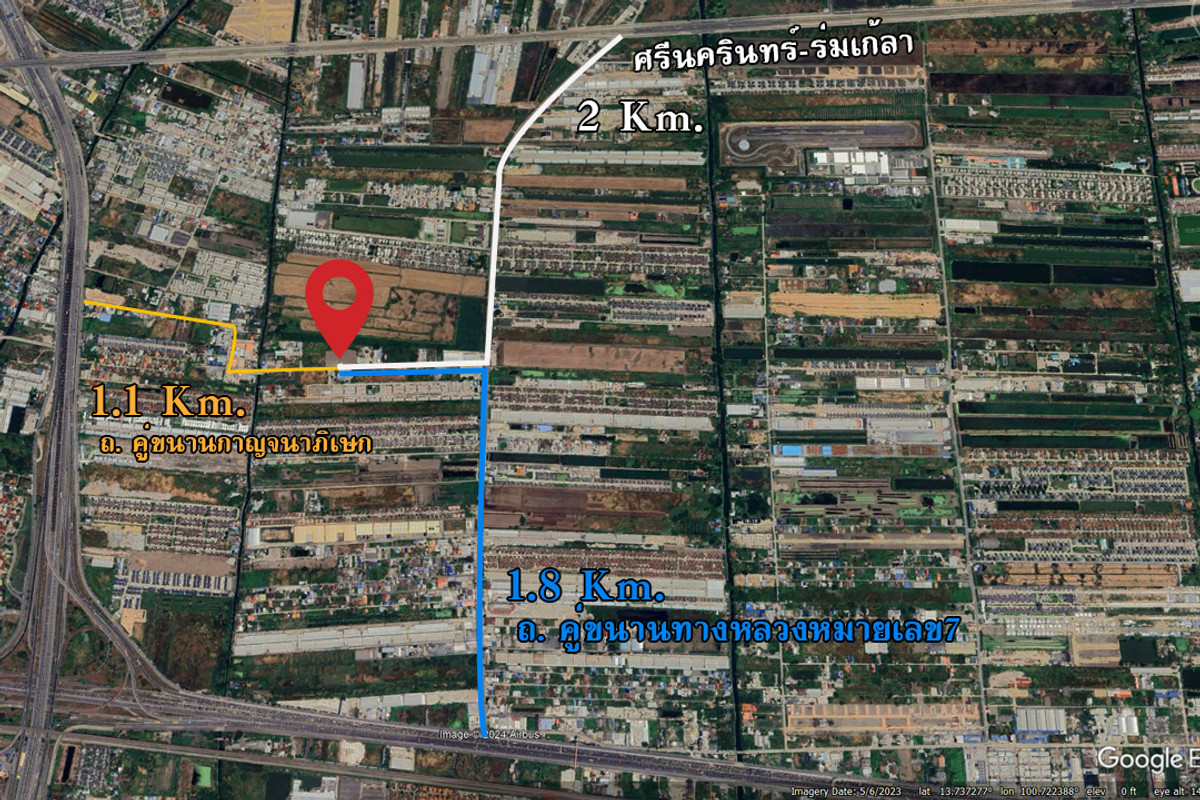 For SaleLandLadkrabang, Suwannaphum Airport : Land for sale, 4 rai (2 plots), Phatthana Chonburi Road 3, Intersection 15, Lat Krabang.