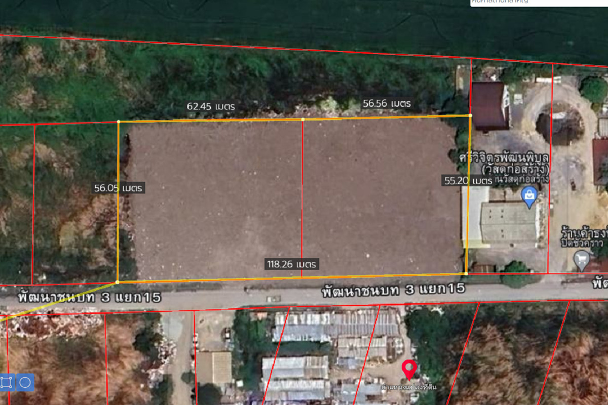 For SaleLandLadkrabang, Suwannaphum Airport : Land for sale, 4 rai (2 plots), Phatthana Chonburi Road 3, Intersection 15, Lat Krabang.