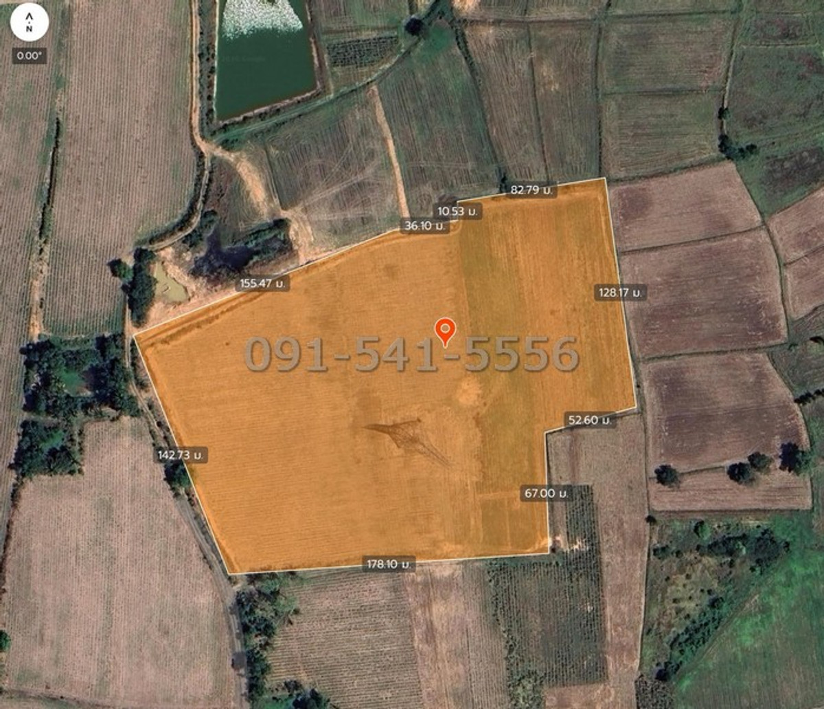 For SaleLandPak Chong KhaoYai : Land for sale, 25-3-93.3 rai, Sung Noen, Nakhon Ratchasima, next to an alley road, polygonal plot, quiet location, surrounded by agricultural land.