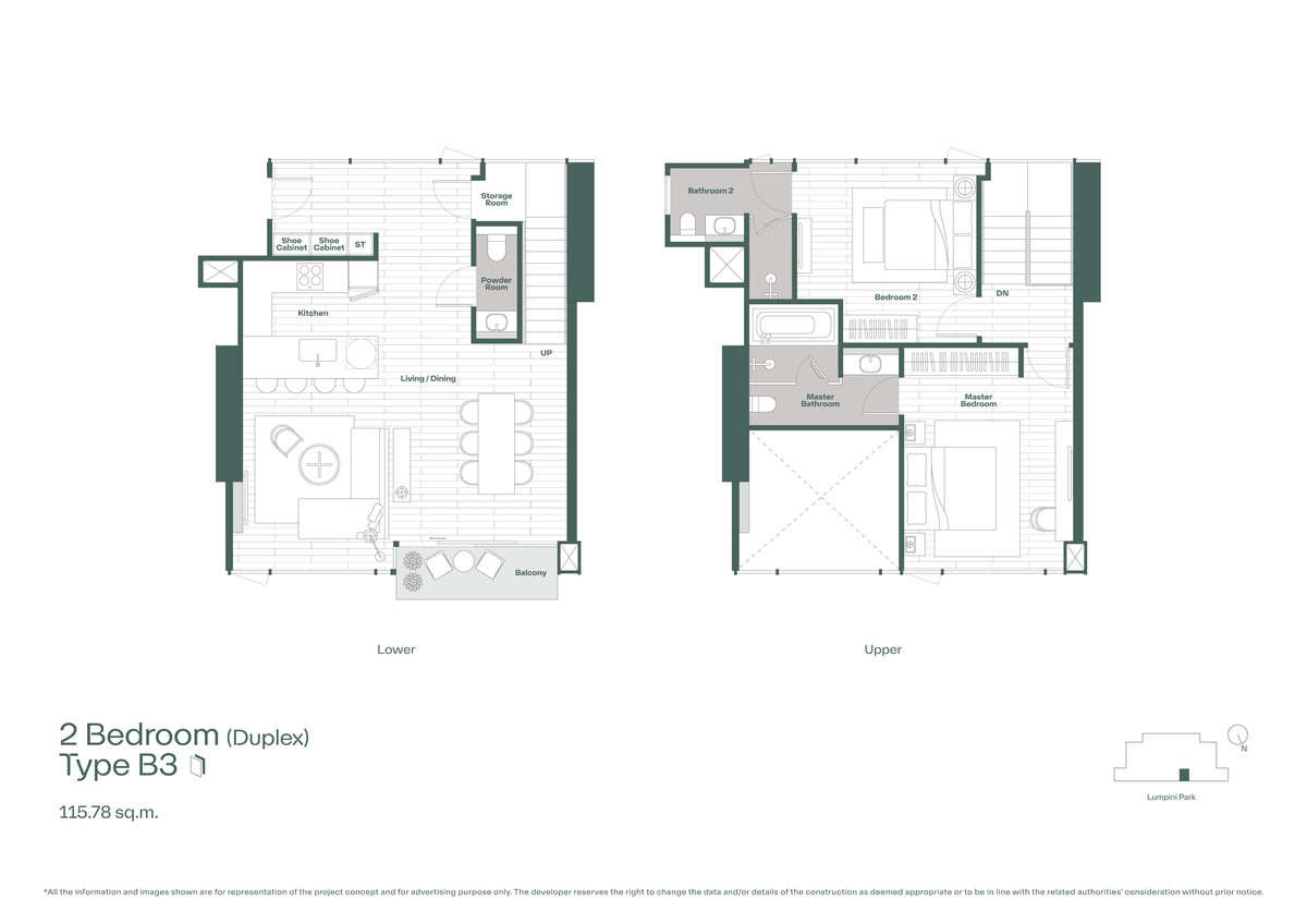 For SaleCondoSilom, Saladaeng, Bangrak : Dusit Parkside: Duplex 2bed 2.5bath 115.78sqm. 50,550,000