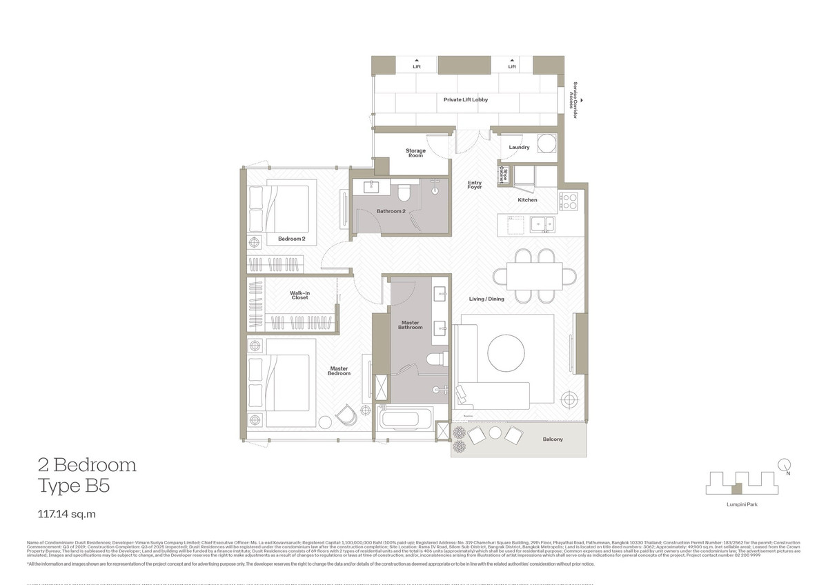 For SaleCondoSilom, Saladaeng, Bangrak : Dusit Residences: 2bed 3bath 117.4sqm. Type B5 4X Fl 46,500,000 Full Lumpini view Am: 0656199198
