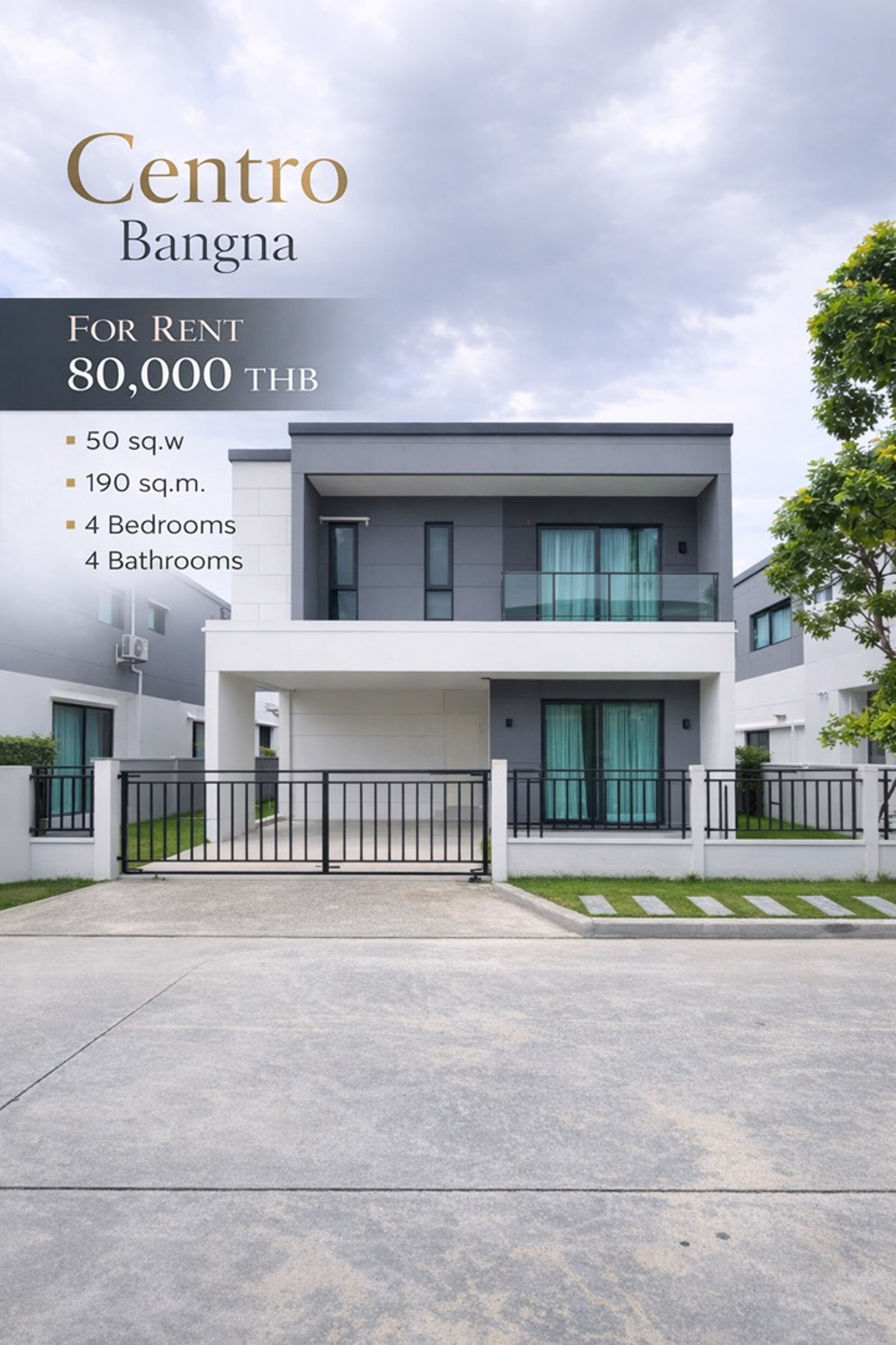 For RentHouseBangna, Bearing, Lasalle : 🔹Centro Bangna🔹Land 50.8 sq m. • Usable area 190 sq m. • South