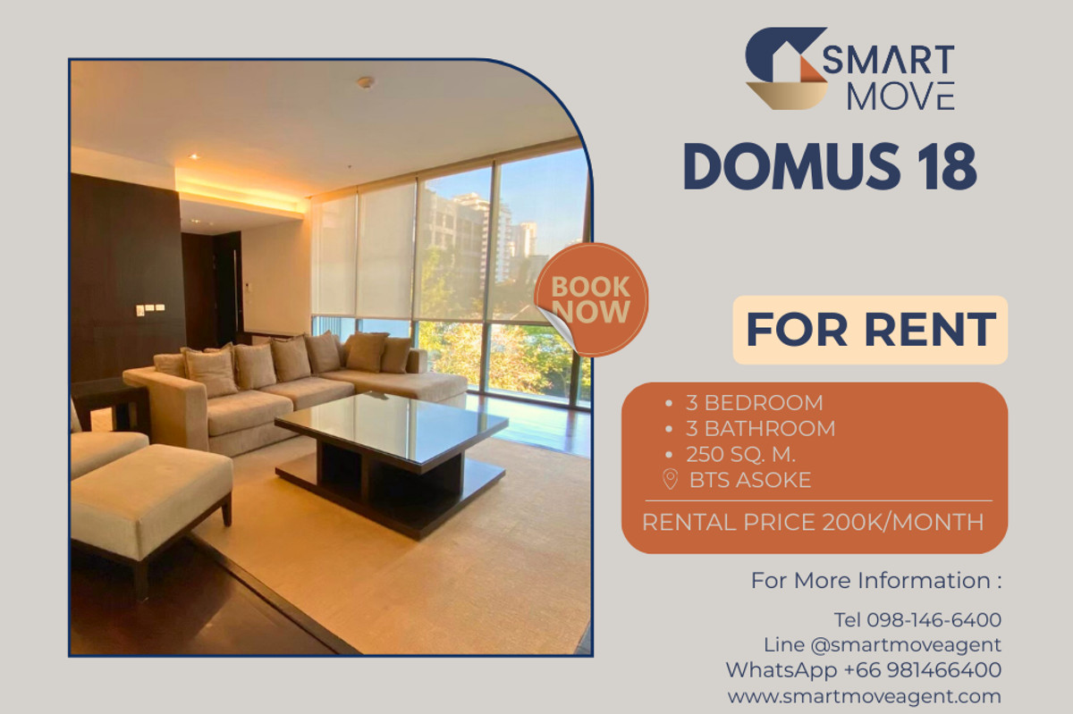 For RentCondoSukhumvit, Asoke, Thonglor : 🔥 For Rent !! garden view !! 🔥 Code C20230110564..........Domus 18, 3 bedroom, 3 bathroom, furnished, ready to move in📣📣