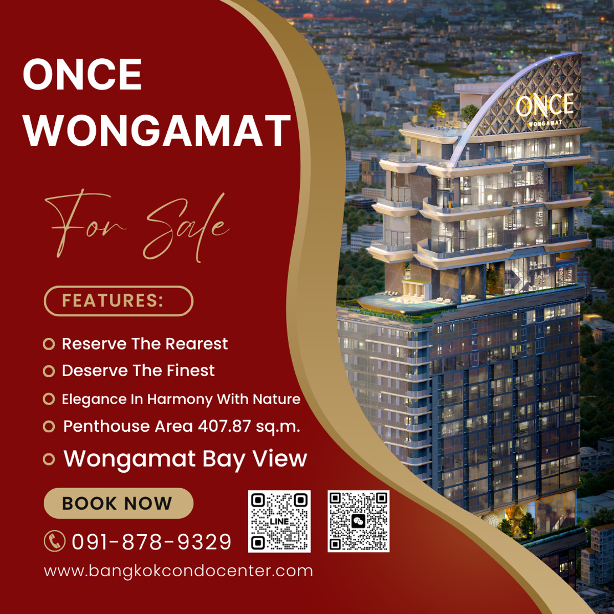 For SaleCondoPattaya, Bangsaen, Chonburi : 🎈ONCE WONGAMAT RESERVE THE RAREST, DESERVE THE FINEST Penthouse Wongamat Bay view Area 407.87 sq.m. ✅Sell Price 142.x MB.