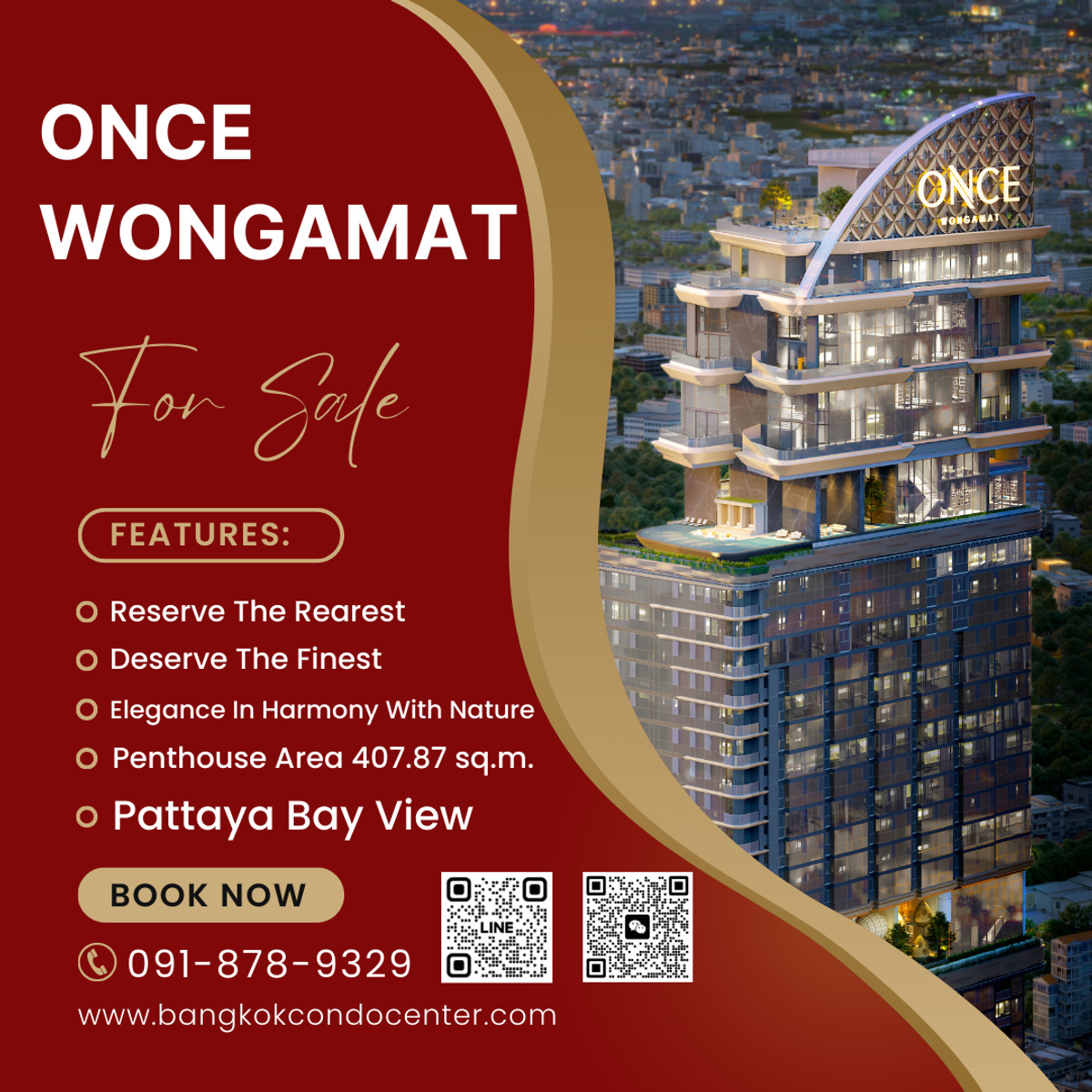 For SaleCondoPattaya, Bangsaen, Chonburi : 🎈ONCE WONGAMAT RESERVE THE RAREST, DESERVE THE FINEST Penthouse Pattaya Bay view Area 407.87 sq.m. ✅Sell Price 147.x MB.