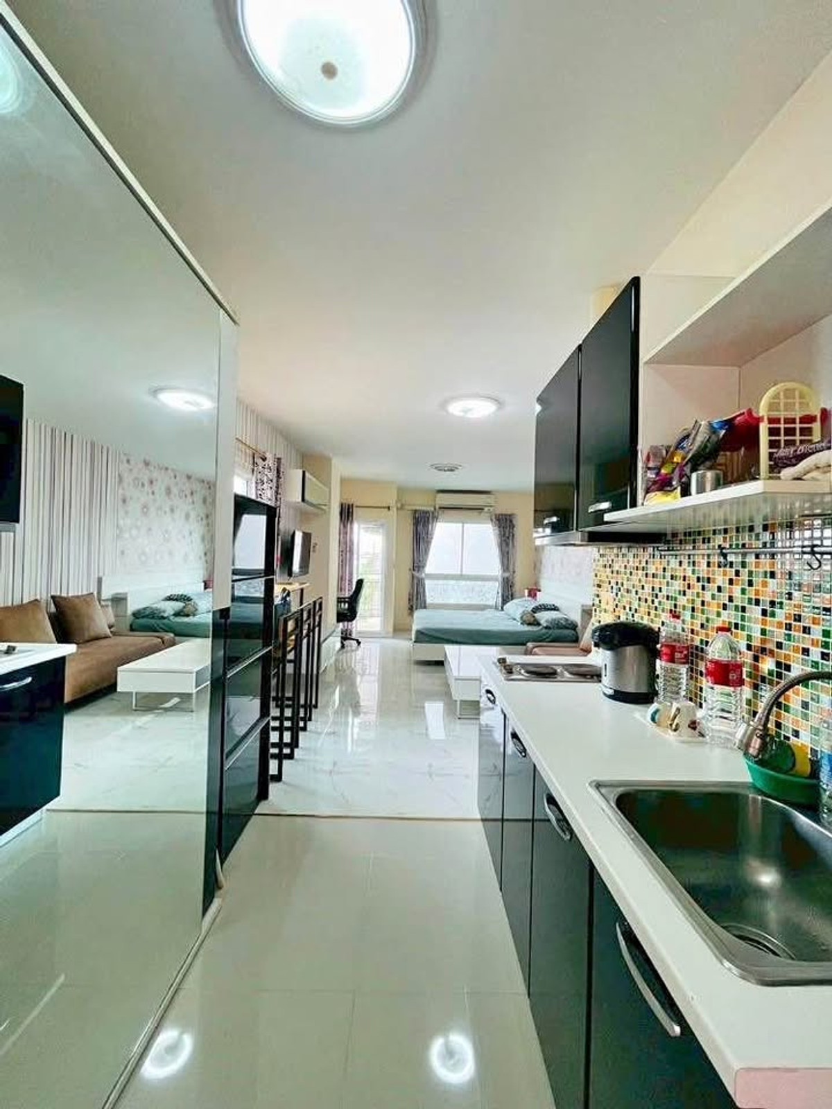 For SaleCondoLadprao101, Happy Land, The Mall Bang Kapi : Corner room for sale, 6th floor, fully furnished, Baan Bodin Condo (S5319)