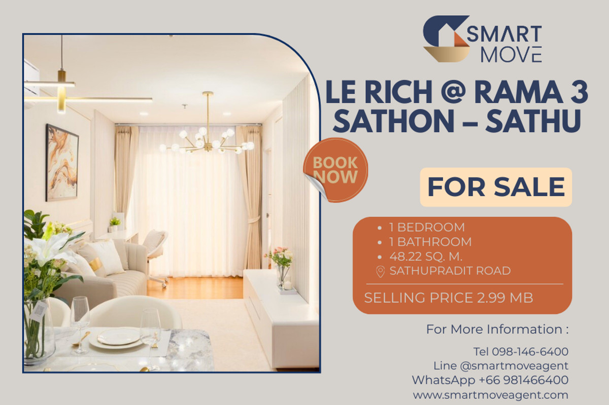For SaleCondoRama3 (Riverside),Satupadit : 🔥 For Sale !! minimalist style, Bright white tone !! 🔥 Code C20260100046..........Le Rich @ Rama 3 Sathorn - Sathu, 1 bedroom, 1 bathroom, furnished, Special Deal!!📣📣