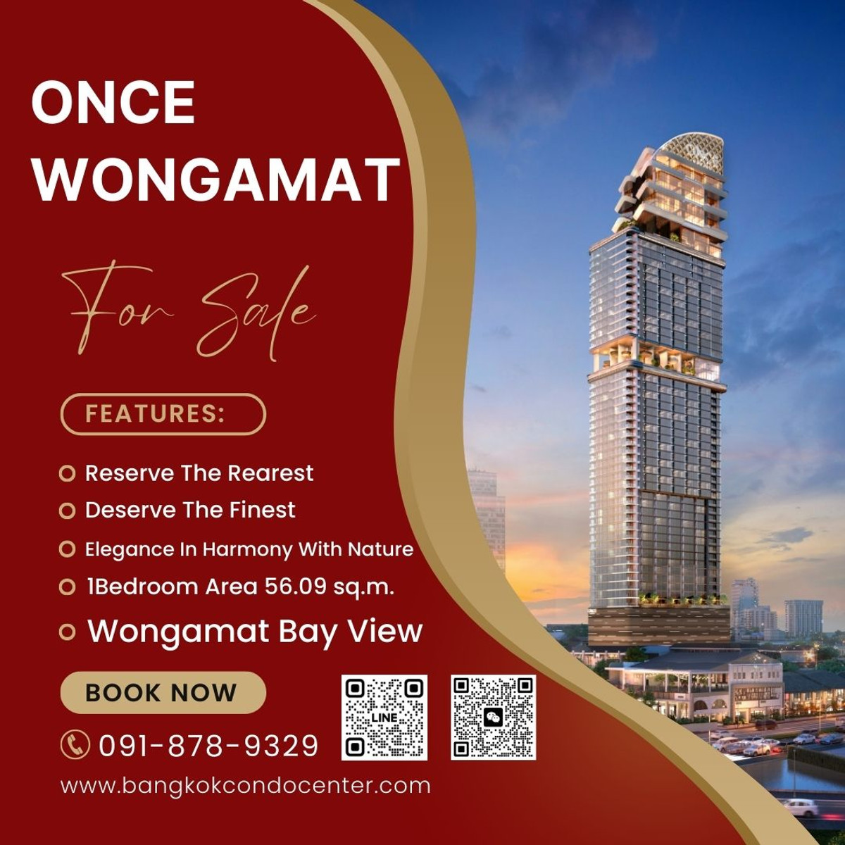 For SaleCondoPattaya, Bangsaen, Chonburi : 🎈ONCE WONGAMAT RESERVE THE RAREST, DESERVE THE FINEST 1Bedroom 1Bathroom Wongamat Bay view Area 56.09 sq.m. Fully Furnished ✅Sell Price 11.7x MB.