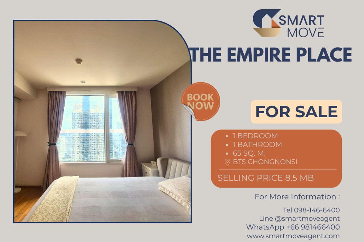 For SaleCondoSathorn, Narathiwat : 🔥 สำหรับขาย !! ห้องอยู่ทิศเหนือ, วิวสวย !! 🔥 Code C20230600847..........The Empire Place, 1 ห้องนอน, 1 ห้องน้ำ, ชั้นสูง 27++, แต่งครบ, ราคาพิเศษ!!📣📣