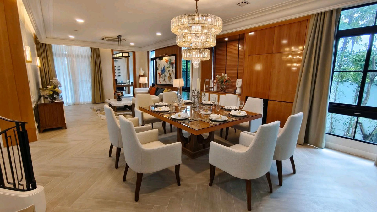 HousePattanakan, Srinakarin : 🏡 Nantawan Rama 9 - Krungthep Kreetha, sample house, Super Luxury, 5 bedrooms, 6 bathrooms, area 450 sq m., parking for 8 cars, fully furnished, can carry your bags and move in | Selling for 85 million baht / renting 490,000 baht 📞 Luk Jeab 0655365165  