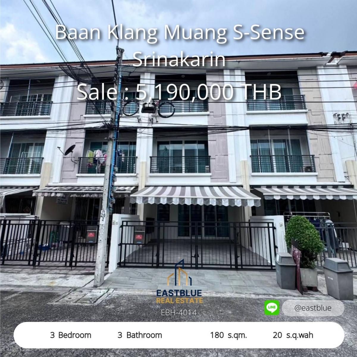 For SaleTownhomePattanakan, Srinakarin : 28/01/2026, Beautiful house, 3 bedrooms, prime location, Ramindra, special price 4.99 million. 
Wide area of 24.4 sq m. Ready to move in. Don't miss it!