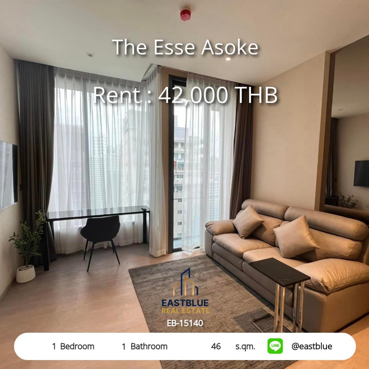 ให้เช่าคอนโดสุขุมวิท อโศก ทองหล่อ : 28/01/2026, ชั้นสูงวิวสวย! คอนโดหรู 1นอน The Esse Asoke ใกล้ BTS/MRT 
เช่า 42,000 บ./ด. พร้อมฟิตเนส-สระว่ายน้ำ ตอบโจทย์ชีวิตใจกลางอโศก!
