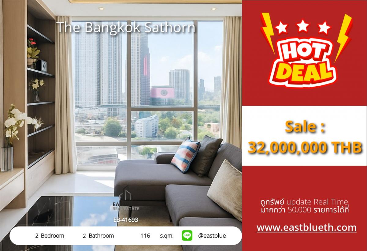 For SaleCondoSathorn, Narathiwat : Luxury in the heart of Sathorn 2 bedrooms 116 sq.m. Near BTS Surasak
Condo The Bangkok Sathorn for only 32 million! With complete amenities