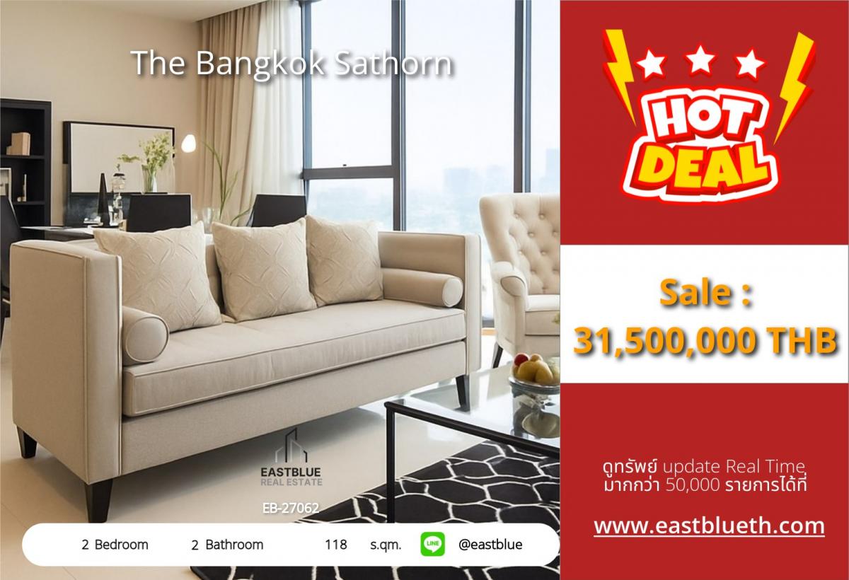 For SaleCondoSathorn, Narathiwat : Luxury 2-bedroom condo at The Bangkok Sathorn near Surasak BTS
An elevated lifestyle with a swimming pool, fitness center, special price 31.5 million!