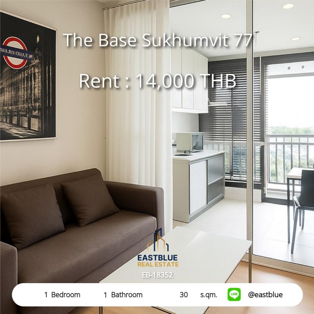For RentCondoOnnut, Udomsuk : Beautiful condo The Base Sukhumvit 77, 1 bedroom, near BTS On Nut, only 14,000 baht/month!