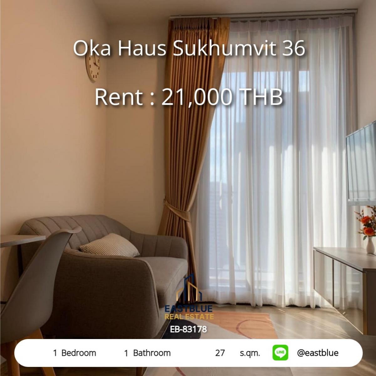 ให้เช่าคอนโดสุขุมวิท อโศก ทองหล่อ : 06/02/2026, คอนโดเด่น ทำเลทองหล่อ! 1 ห้องนอน 27 ตรม. พร้อมอยู่ 
เช่าเพียง 21,000 บาท/เดือน ใกล้ BTS Thong Lo