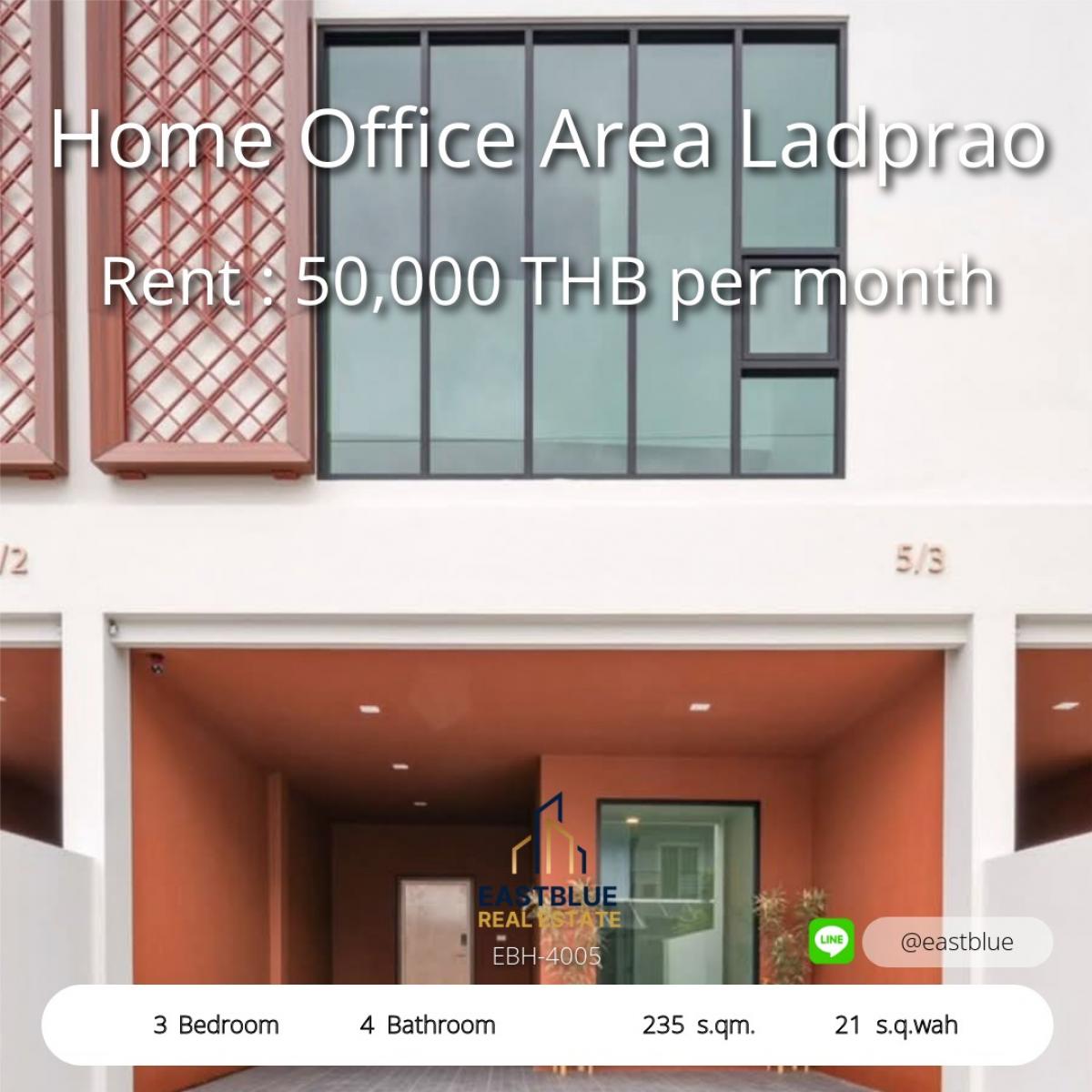 For RentOfficeLadprao, Central Ladprao : 28/01/2026, Home Office Area Ladprao, 3 large bedrooms, usable area 250 sq m., near Asoke-Thonglor, ready to rent 60,000 baht/month.