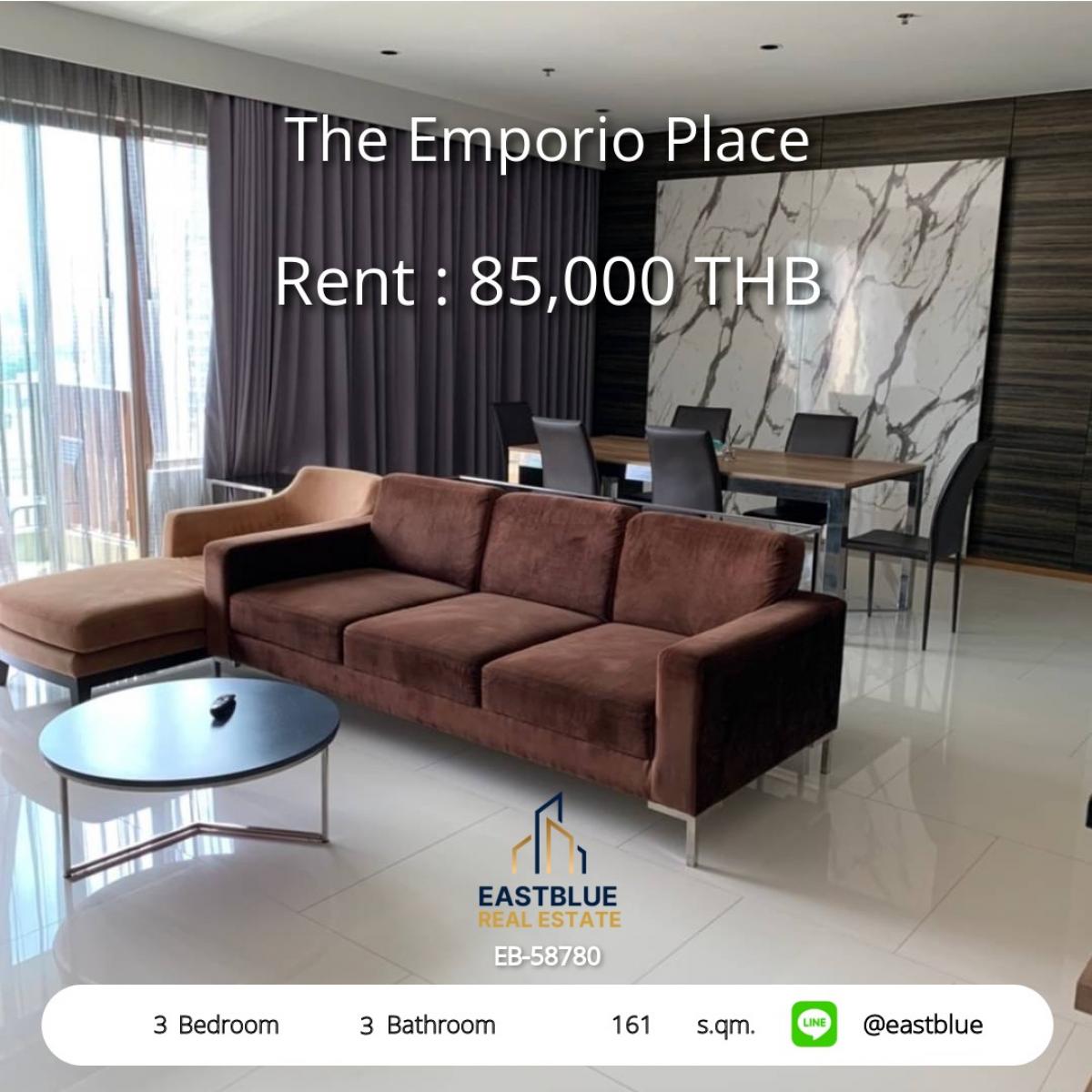 ให้เช่าคอนโดสุขุมวิท อโศก ทองหล่อ : 19/02/2026, Luxury 3 Bed Condo @ The Emporio Place ใจกลางพร้อมพงษ์ 
กว้าง 161 ตรม. สระว่ายน้ำ ฟิตเนส พร้อมเข้าอยู่ 85,000 บาท/เดือน!