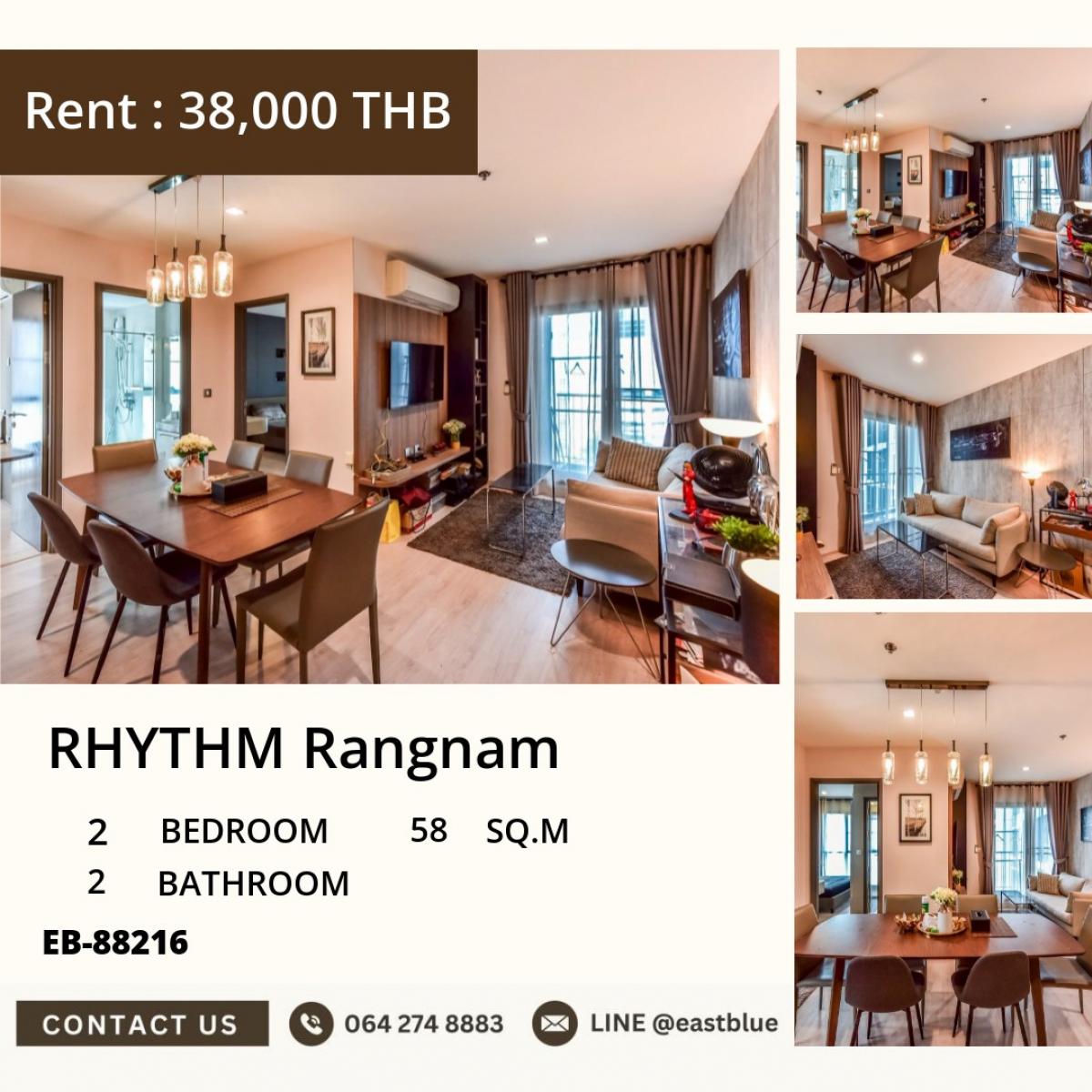 For RentCondoRatchathewi,Phayathai : Rent a RHYTHM Rangnam condo, 2 bedrooms, in the heart of Victory Monument
Good view, full amenities, only 38,000 Baht/month!
