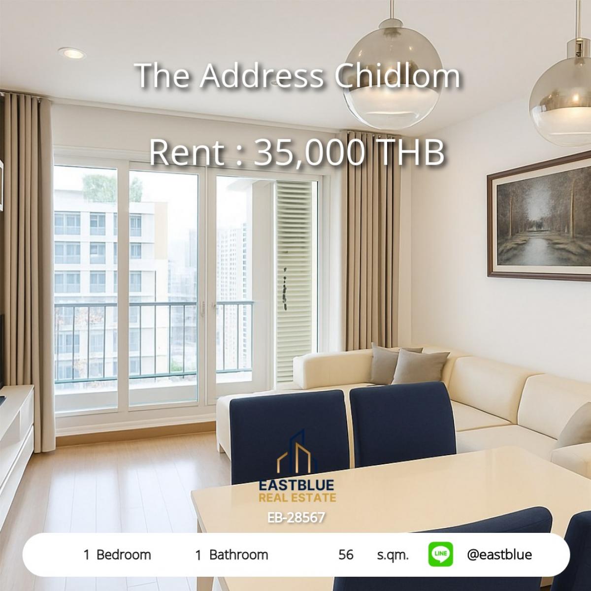 ให้เช่าคอนโดวิทยุ ชิดลม หลังสวน : 28/01/2026, เช่าคอนโด The Address ชิดลม 1นอน 56ตรม ใกล้ BTS ชิดลม 
พร้อมสระ ฟิตเนส ราคาเพียง 35,000 บาท/เดือน!