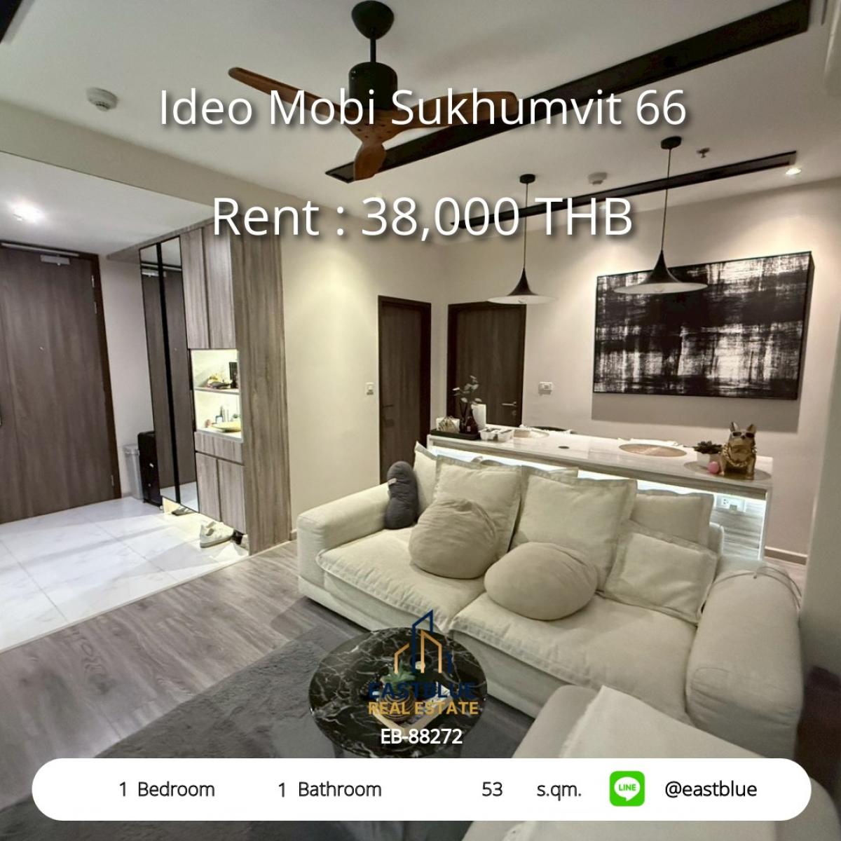 ให้เช่าคอนโดอ่อนนุช อุดมสุข : 28/01/2026, เช่าคอนโด Ideo Mobi Sukhumvit 66 ห้องสวย 1 นอน 38,000 บาท 
ใกล้ BTS อุดมสุข พร้อมสิ่งอำนวยความสะดวกครบครัน!