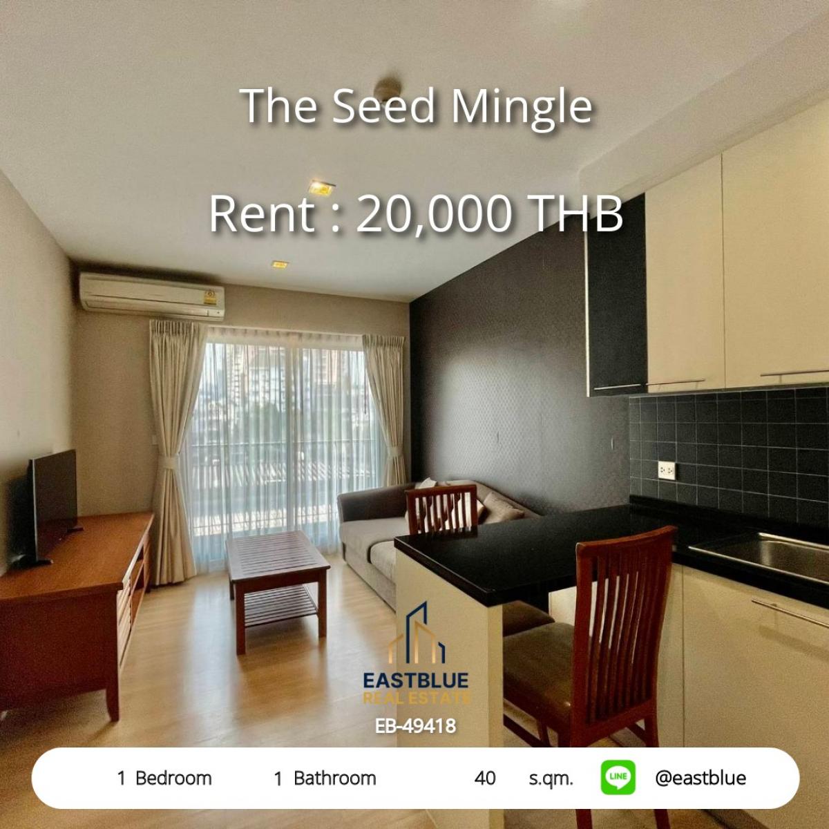 For RentCondoSathorn, Narathiwat : The Seed Mingle condominium, 1 bedroom, near BTS Chong Nonsi
Rent for only 20,000 baht/month with complete facilities!