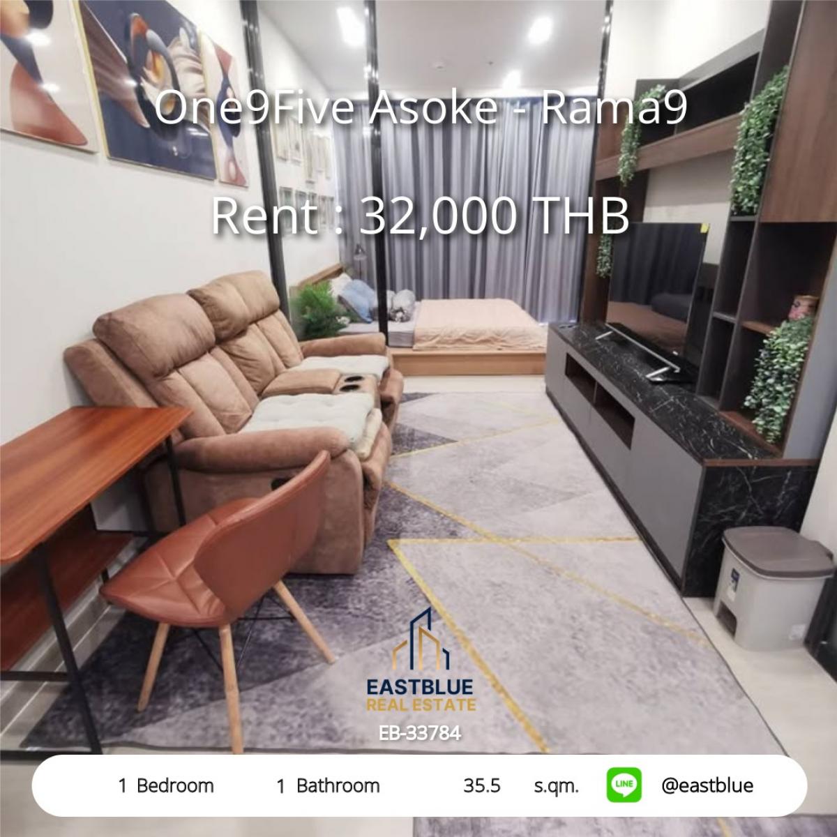 For RentCondoRama9, Petchburi, RCA : Beautiful condo One9Five Asoke-Rama 9 in the city center, 1 bedroom for only 32,000 baht!
Complete with full amenities, near BTS/MRT Rama 9