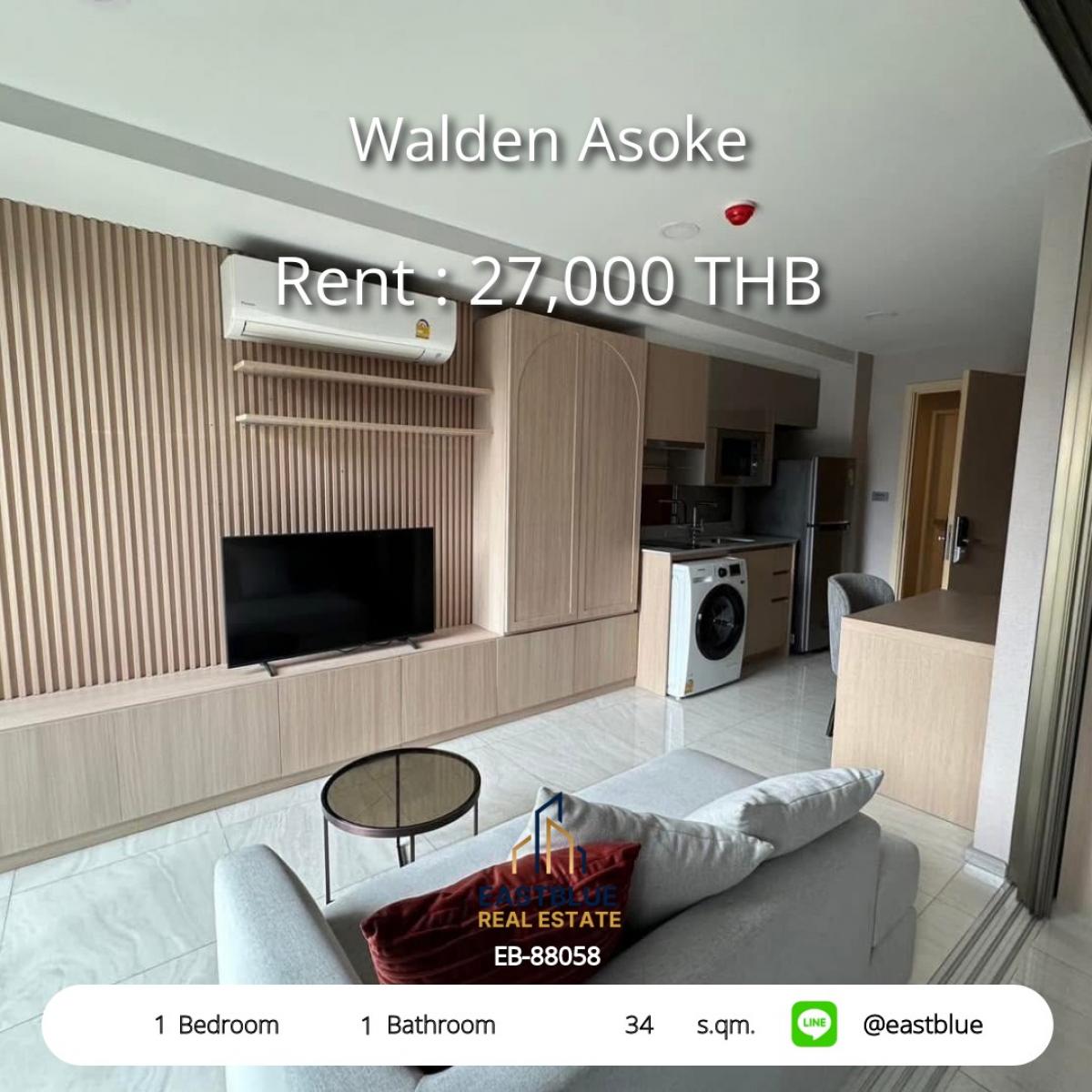 ให้เช่าคอนโดสุขุมวิท อโศก ทองหล่อ : 28/01/2026, เช่าคอนโด Walden Asoke 1 ห้องนอน ใจกลางสุขุมวิท 
ใกล้ BTS/MRT อโศก พร้อมสระว่ายน้ำและฟิตเนส ราคา 27,000 บาท/เดือน!