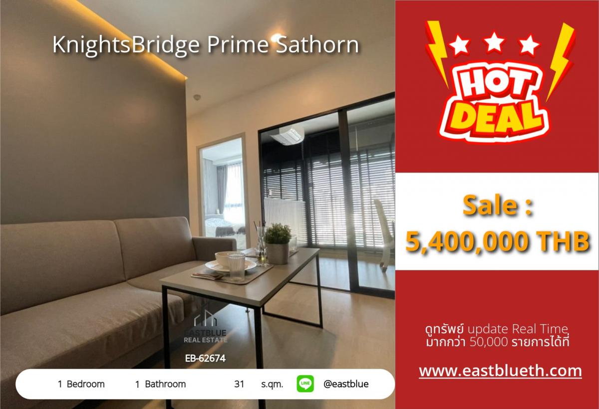 ขายคอนโดสาทร นราธิวาส : 28/01/2026, รวมค่าโอนคอนโดหรู KnightsBridge Prime Sathorn ใจกลางสาทร 1 ห้องนอน 31 ตร.ม. 
ราคา 5.4 ล้าน ใกล้ BTS ช่องนนทรี เดินทางสะดวก!