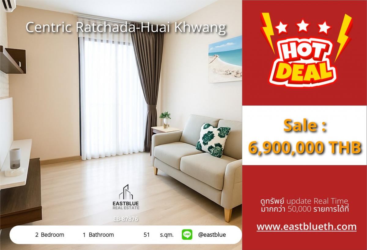 For SaleCondoRama3 (Riverside),Satupadit : Centric Ratchada-Huai Khwang condo 2 bedrooms only 6.9 million.
Good rental in the heart of Huai Khwang MRT close to everything you need!