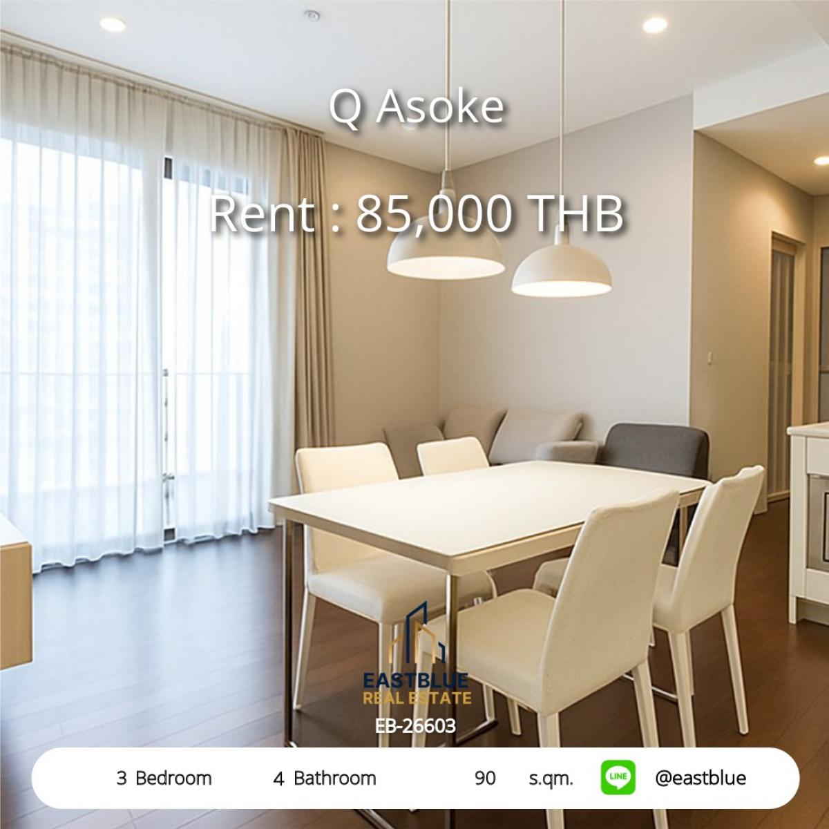 For RentCondoRama9, Petchburi, RCA : Luxury in a prime location! Q Asoke condo with 3 bedrooms near Phetchaburi MRT
Rent only 85,000 baht/month. Fitness and swimming pool, everything you need!