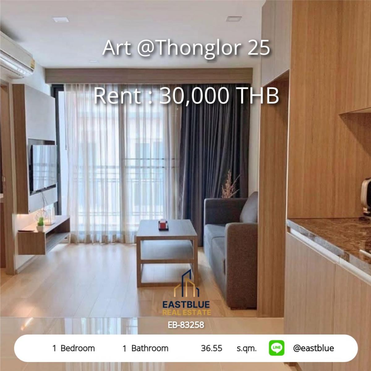 For RentCondoSamut Prakan,Samrong : Ready-to-move-in condo Art @Thonglor 25 in the heart of Thonglor, 1 bedroom, beautiful room, 36.55 sq.m.
Rent only 30,000 baht/month, close to Thonglor BTS, convenient for all travel!