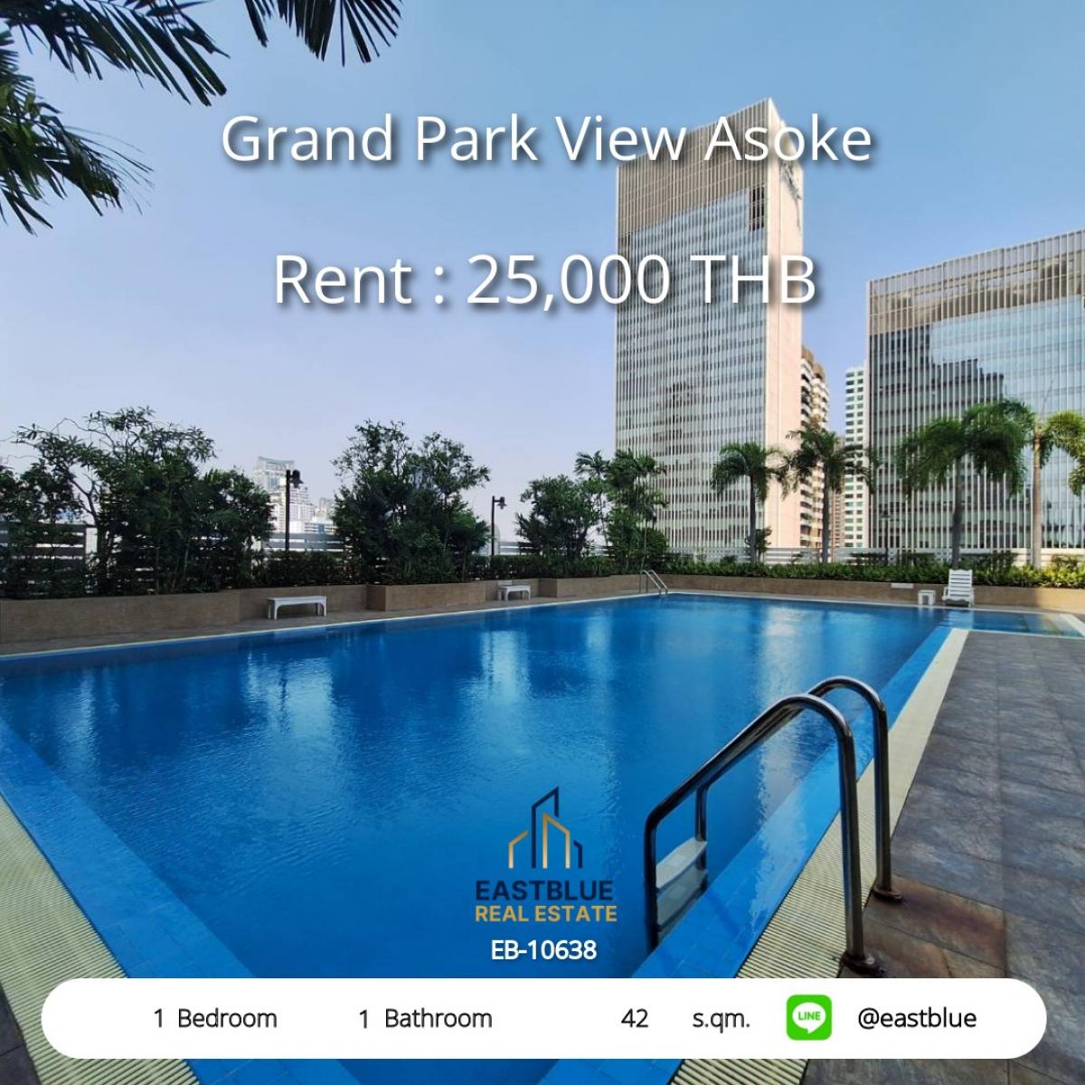 For RentCondoSukhumvit, Asoke, Thonglor : Rent a luxurious condo at Grand Park View Asoke, 1 bedroom in the heart of Asoke!
42 sq.m. near BTS/MRT for only 25,000 Baht/month!