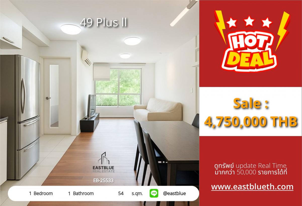 For SaleCondoSukhumvit, Asoke, Thonglor : Luxury condo 1 bedroom Sukhumvit 49 near Thonglor BTS
Spacious area of 54 sq.m. Price 4.75 million with complete amenities!
