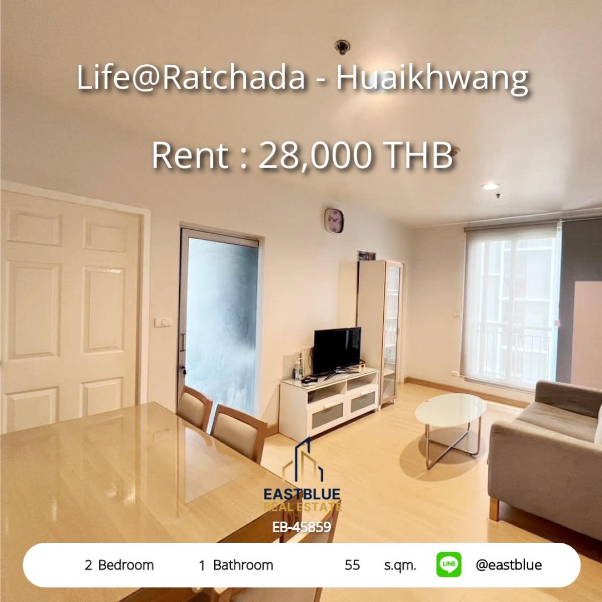 For RentCondoRatchadapisek, Huaikwang, Suttisan : Rent a condo at Life@Ratchada in the heart of Huai Khwang, 2 bedrooms for 28,000 Baht/month
Close to Huai Khwang MRT with complete facilities!
