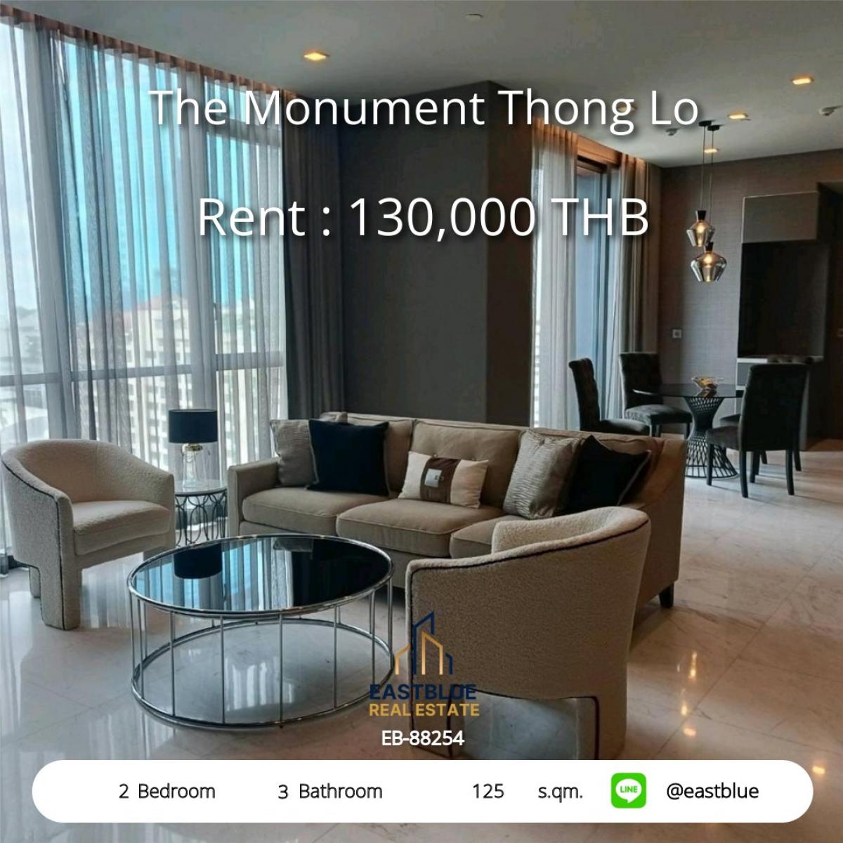 For RentCondoSukhumvit, Asoke, Thonglor : Luxury in the heart of Thonglor, 2 bedrooms, 3 bathrooms, 125 sq.m., ready to move in!
The Monument Thong Lo is near BTS Thonglor for only 130,000 Baht/month!