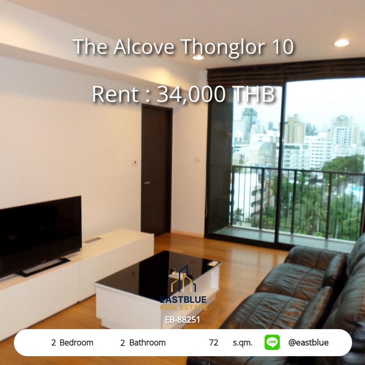 For RentCondoSukhumvit, Asoke, Thonglor : Rent a condo The Alcove Thonglor 10 | 2 bedrooms 2 bathrooms Beautiful view Near BTS Only 34,000 Baht/month Convenient living in the city center!