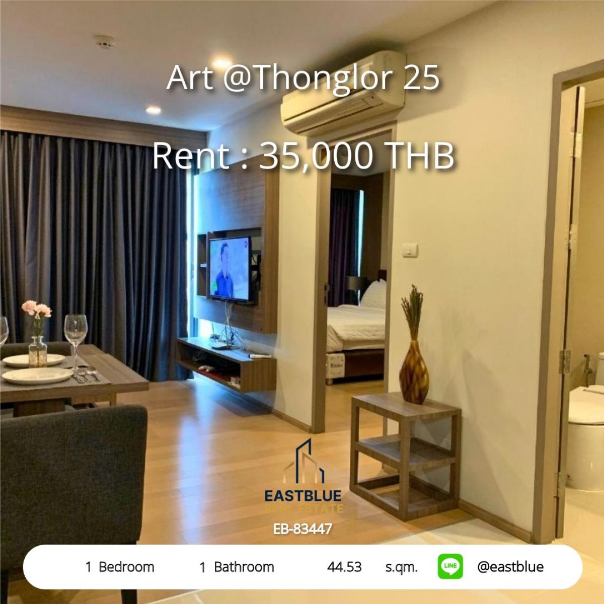 For RentCondoSamut Prakan,Samrong : Luxury condo Art @Thonglor 25 1 bedroom 35,000 Baht/month. Near BTS Thonglor!
Spacious area of 44.53 square meters with full amenities!