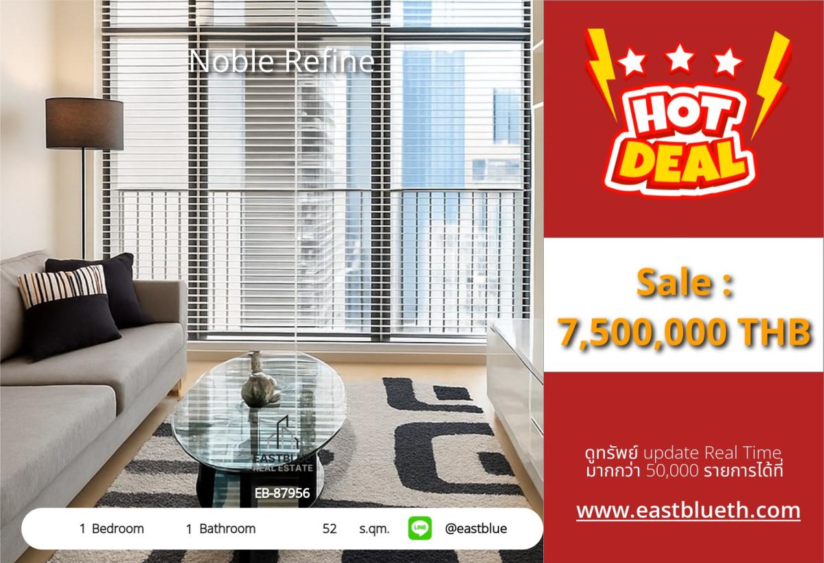 For SaleCondoSukhumvit, Asoke, Thonglor : 19/02/2026, For sale: Noble Refine condo, 1 bedroom, in the heart of Phrom Phong
Near BTS, hospitals, famous malls, starting at 7.5 million!