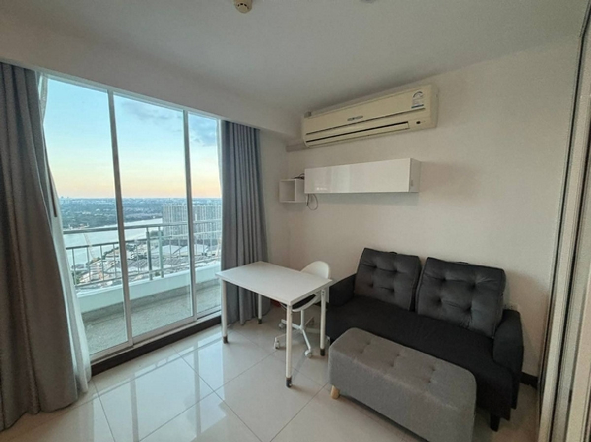 For RentCondoRama3 (Riverside),Satupadit : Condo for rent, river view, high floor, Supalai Prima Riva, 43 sq m, corner room, view of the Chao Phraya River curve, new room, ready to move in.