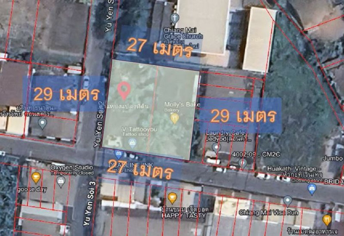 For SaleLandChiang Mai : Land for sale plus house 200 square wah (corner plot) in Chet Yot area, Chiang Mai, Mueang District, Chiang Mai Province.