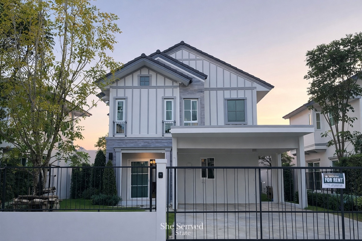 For RentHouseBangna, Bearing, Lasalle : ◈ Villaggio 3 Srinakarin–Bangna ◈ 153 sq.m. • Land 68 sq.wah • 4 Bedrooms 3 Bathrooms